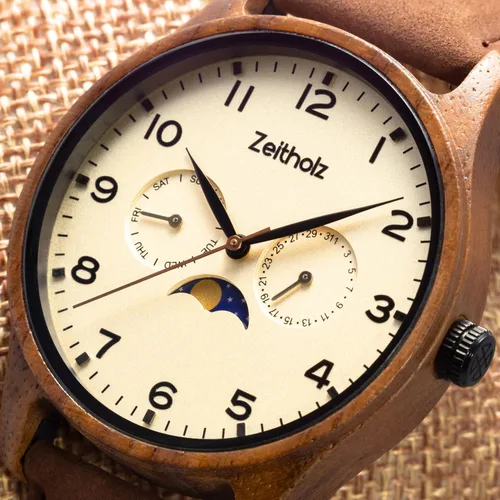 Vista 3 de Zeitholz Relojes de madera para hombre, reloj de madera, regalos, reloj analógico, nueva colección Klitten 1.654 in con movimiento de cuarzo japonés.
