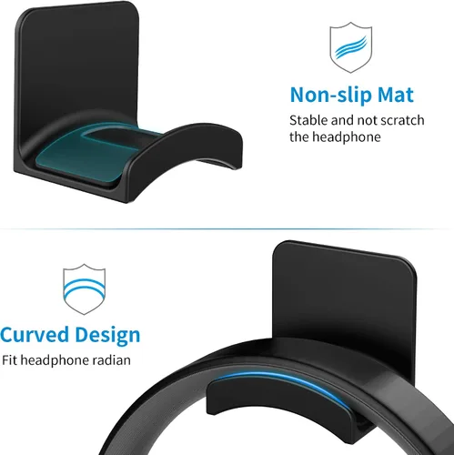 Vista 4 de SOKUSIN Soporte para auriculares, soporte adhesivo para auriculares para juegos, gancho universal de montaje en pared para todos los Negro