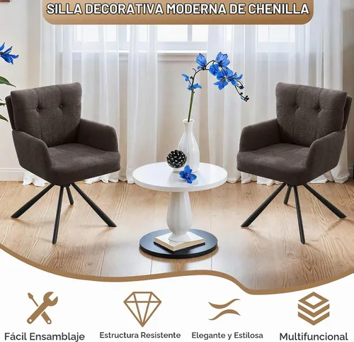 Vista 7 de WUTUTUEE Silla de comedor de tela, moderna y tapizada, giratoria, silla de comedor cómoda con respaldo medio, sillón de escritorio sin ruedas