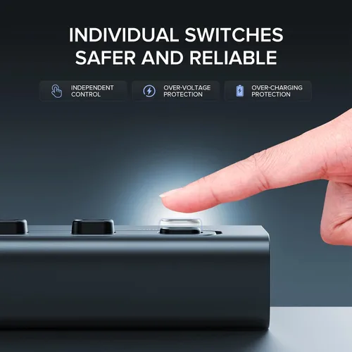 Vista 5 de Hub USB C alimentado, 7 en 1 USB C 3.2 Gen1 HUB 36W con último puerto de carga de salida PD20W, divisor USB de aluminio e interruptores individuales