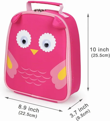Vista 6 de yodo Bolsa de almuerzo aislada para niños con etiqueta de nombre, búho
