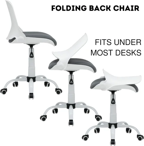 Vista 4 de Studio Designs - Silla giratoria plegable contorneada, silla de escritorio ergonómica con altura ajustable, respaldo plegable para almacenamiento