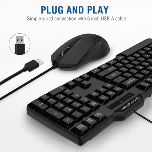 Vista 2 de Gofreetech - Combo de teclado y mouse con cable, teclado y mouse de tamaño completo con mouse óptico con cable, USB Plug-and-Play, compatible