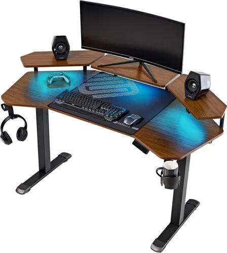 Vista 15 de EUREKA ERGONOMIC Aero - Escritorio eléctrico de pie en forma de W de 55 pulgadas, escritorio para juegos de computadora de altura ajustable con Negro