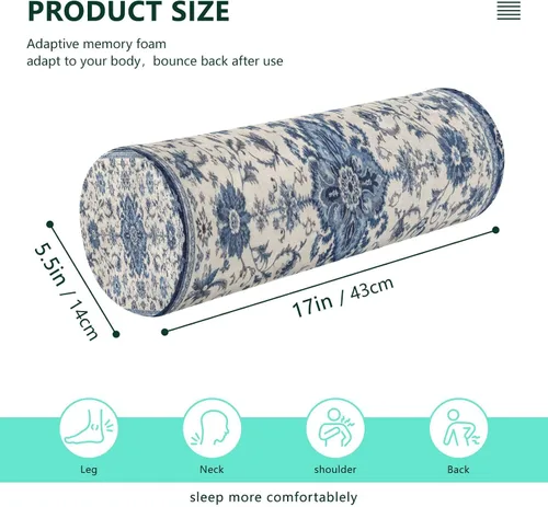 Vista 3 de Kigai Blue White Print Cervical Pillow for Neck Pain Relief Neck Roll Memory Foam Bolster Pillow for Legs Bed Head Back Sleeping Support