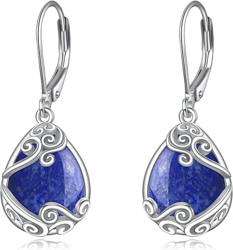 Vista 217 de Aretes colgantes con forma de lágrima de filigrana de piedra lunar de plata de ley 925 con cierre de palanca para mujer, regalos de joyería