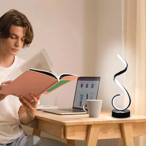 Vista 9 de Juego de 2 lámparas de mesa LED en espiral modernas, lámpara de mesa de control táctil de 10 W con puertos de carga USB, regulable, 3 modos de Negro