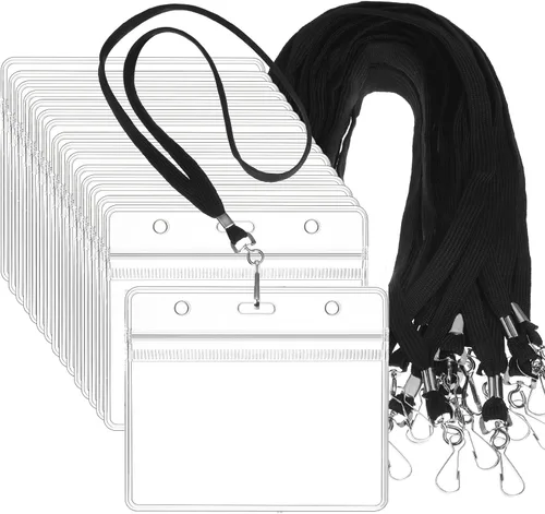 Vista 8 de 100 juegos de cordón con soporte para identificación, cordón plano a granel con insignia retráctil, de plástico, impermeable, soporte para insignia