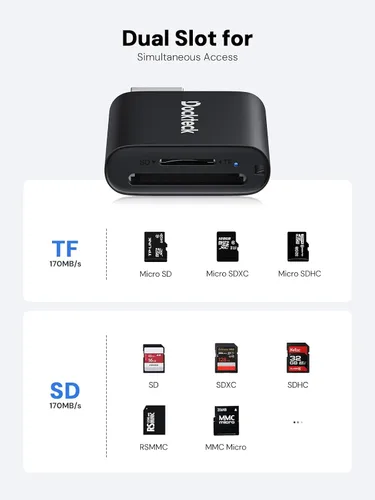 Vista 5 de Lector de Tarjetas SD, Adaptador de Tarjeta Micro SD a USB 3.0 de Dockteck, Lector de Tarjetas de Memoria SD de 5G, Adaptador USB A - C, Lector