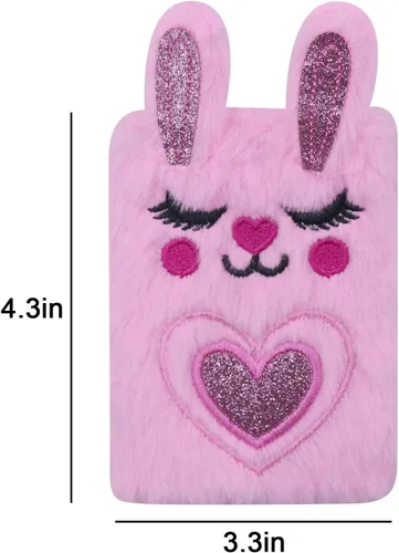 Vista 6 de Caviotess Cute Bunny Plush Mini Pocket Notebook for Kids Girls, Cartoon Fuzzy Writing Drawing Pad Personal Journal Diary Notepad with Lined Paper