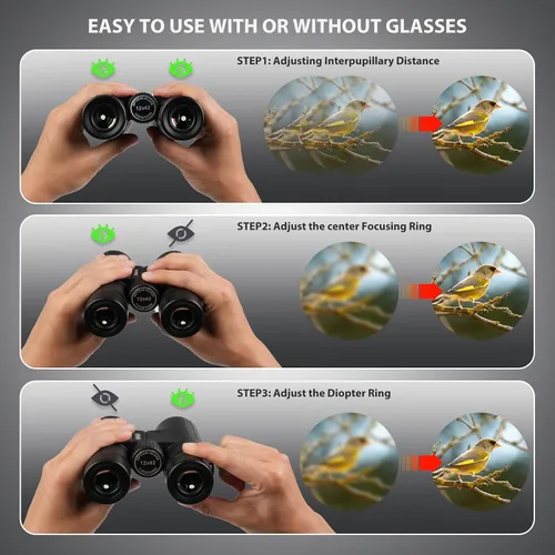 Vista 6 de Prismáticos impermeables 12X42 para adultos de alta potencia UHD