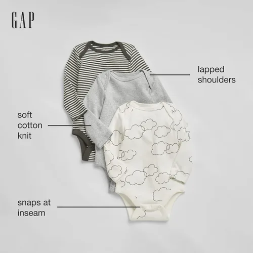 Vista 2 de GAP Unisex Baby 3-pack Long Sleeve Bodysuit