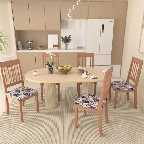 Vista 8 de Juego de 4 fundas elásticas para sillas de comedor, fundas para sillas de comedor con estampado floral, fundas para asientos de sillas con estampado