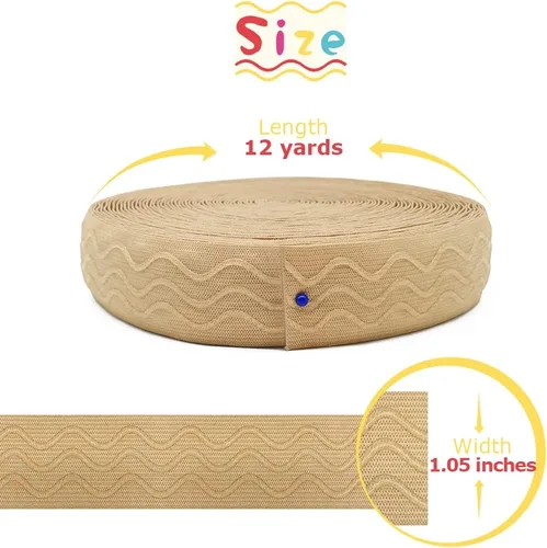 Vista 3 de SmiLife Banda Elástica de Agarre de Silicona para Coser, Beige, 1.05 Pulgadas x 12 Yardas