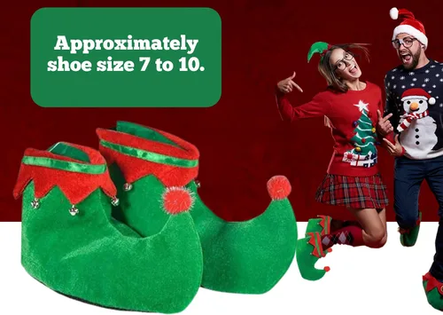 Vista 3 de 4E's Novelty Zapatos de elfo para adultos, hombres y mujeres, pantuflas de elfo de tela de felpa, accesorios de disfraz de elfo de Navidad.