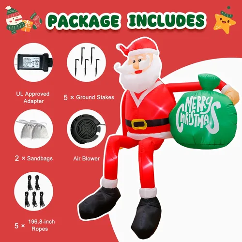 Vista 5 de Inflables de Navidad de 8 pies, decoración al aire libre, Papá Noel inflable para escalar, decoraciones de patio con LED, decoraciones inflables