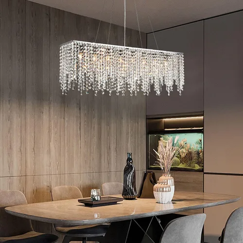Vista 7 de Candelabro rectangular de cristal con forma de gota de lluvia, lámpara colgante moderna para colgar sobre la mesa para comedor, restaurantes, isla