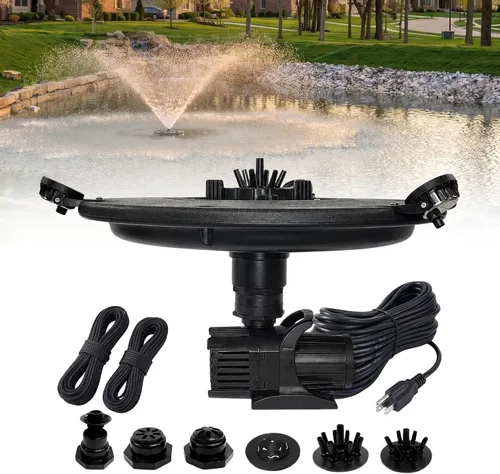 Vista 16 de Fuente flotante y aireador de 1/2 HP para estanques y lagos con cable de 100 pies 6,100 GPH, 9 spray patterns, Color-changing LED lights