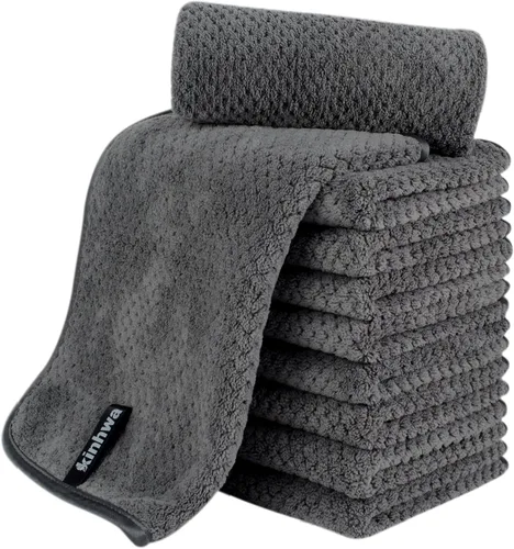 Vista 18 de KinHwa Toallas de mano de microfibra para baño, toallas faciales suaves y absorbentes, toallas de mano grises para baño, paños de lavado para spa