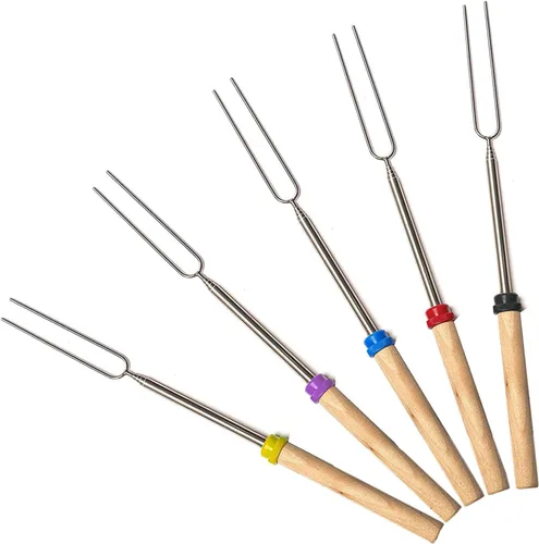 Vista 14 de MalloMe Smores Sticks para hoguera larga – Kit de palos para asar malvaviscos – Pinchos Smore Pinchos Hot Dog Tenedor Camphoguera Equipo de Cocina