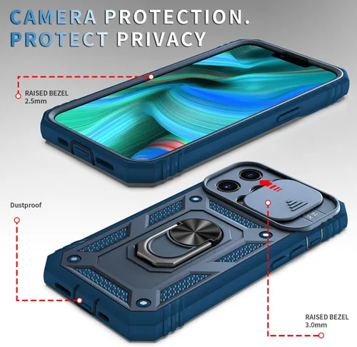 Vista 3 de Fetrim Funda para iPhone 13 PRO, Funda de teléfono con soporte de anillo de rotación para Apple iPhone 13 PRO - Azul