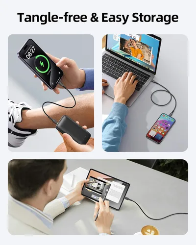 Vista 6 de Cable corto USB C a USB C de 0.5 pies, paquete de 3, cable de carga rápida
