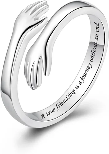 Vista 67 de Anillos de abrazo de plata esterlina S925 para mujeres, adolescentes y niñas, anillo ajustable para nieta, hija, esperanza, promesa, amistad, anillo