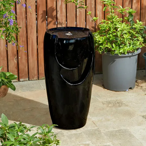 Vista 8 de Glitzhome Fuente de Agua con Jarrón de Cerámica de Gran Tamaño de 29.25" de Alto para Exteriores, Fuente de Agua Alta para Patio y Jardín con Luz