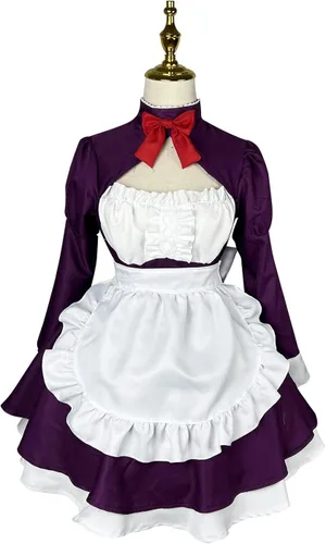 Vista 3 de COLSA Disfraz de sirvienta de anime, vestido de sirvienta con máscaras, trajes de Halloween