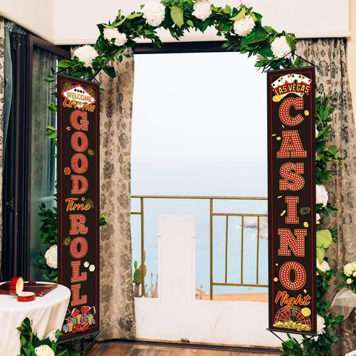 Vista 7 de Blulu Decoraciones de fiesta nocturna de casino Las Vegas, cartel de fiesta de póquer, decoración nocturna de bienvenida para juegos, viajes