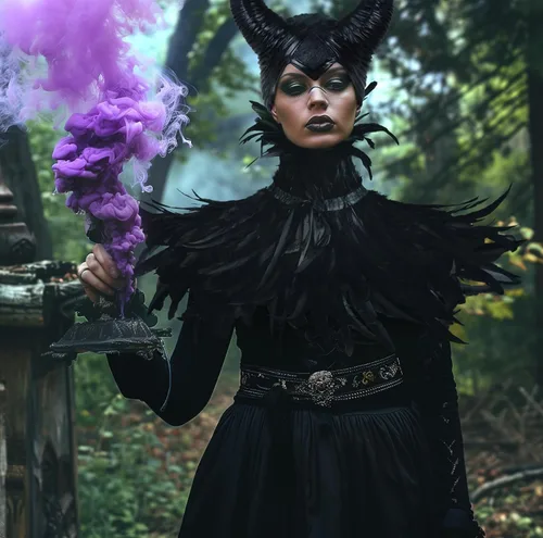 Vista 3 de UQJE Juego de chal de plumas góticas negras y tocado de cuerno para mujer, accesorios de disfraz de bruja de Halloween