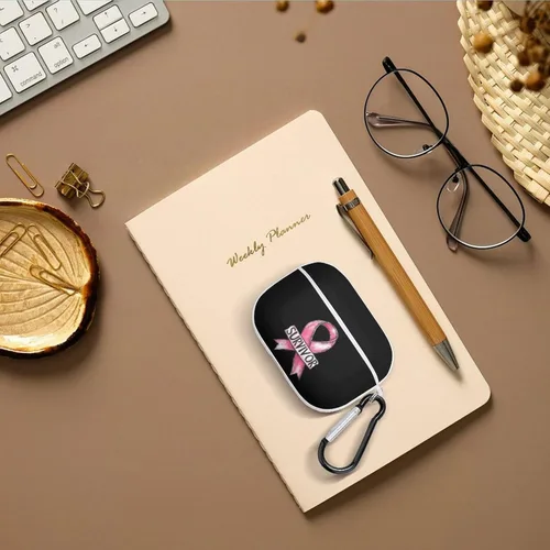 Vista 7 de Breast Cancer Survivor Hard Case Compatible with AirPods Pro 2nd / 1st Generation Cover with Keychain Estilo negro.