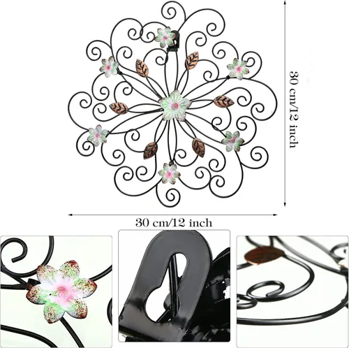 Vista 3 de Ferraycle Decoración de pared de flores de metal de 12 pulgadas con hoja de óxido, arte de pared de metal floral grande, decoración inspiradora