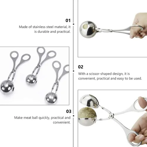 Vista 3 de YARDWE 3 piezas de acero inoxidable carne baller albóndigas fabricante cuchara DIY molde tijera pescado arroz bola clip pinzas hielo cocina cocina