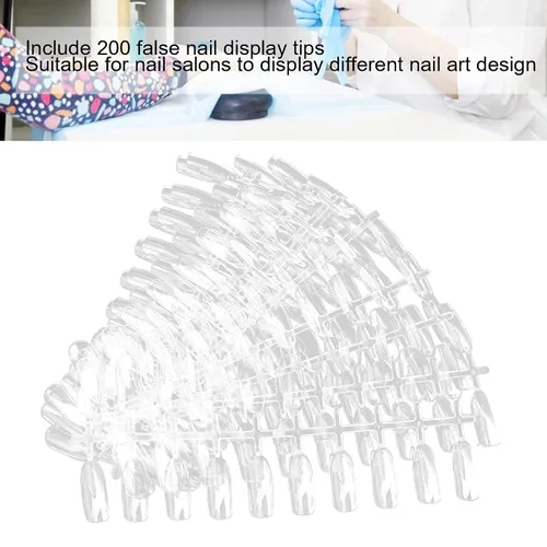 Vista 5 de 200 puntas de uñas postizas, puntas de uñas postizas transparentes, extensiones de uñas, palos de exhibición de uñas, puntas transparentes, tabla