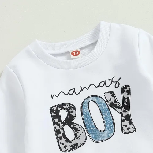 Vista 4 de Conjunto de 2 piezas de sudadera con estampado de letras y cuello redondo para bebé niño