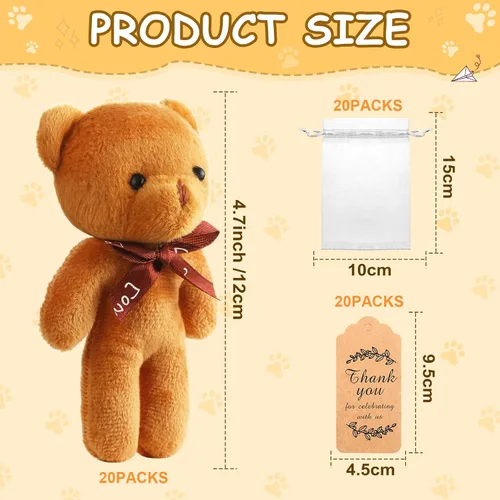 Vista 2 de Zhanmai 20 juegos de mini oso de peluche para decoración de baby shower, regalos de muñecas de baby shower, etiqueta de agradecimiento, bolsa