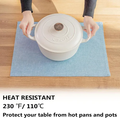 Vista 100 de Demetex - Juego de 4 manteles individuales de mesa de estilo rústico, resistentes al calor, de lino, lavables, de tela, manteles individuales