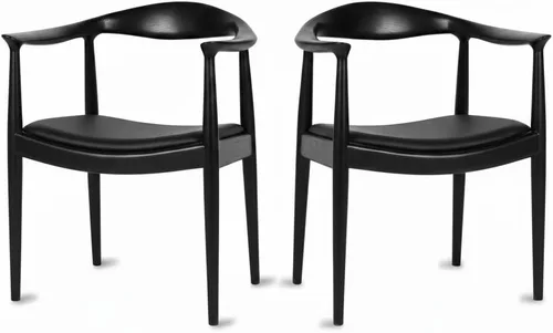 Vista 13 de Sillas de comedor de madera, sillas de comedor modernas de mediados de siglo (negro) Ash Wood Frame, PU Upholstered Seat, Ergonomic Support, Fully