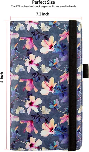 Vista 4 de Funda para chequera personal, cartera de chequera con bloqueo RFID y ranura para tarjeta de crédito, Hibisco floreciente., Lindo