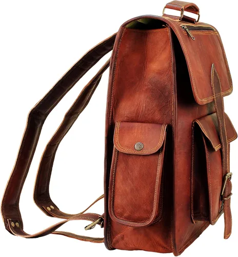 Vista 2 de Mochila para portátil de cuero genuino de grano superior para hombres y mujeres, mochila vintage hecha a mano, mochila de viaje, regalo para hombres
