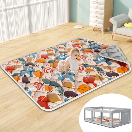 Vista 2 de Fshibila Tapete de juego para bebé, tapete de juego de 74 x 50 pulgadas para corral, tapete de juego para bebé para piso, tapete de juego grueso