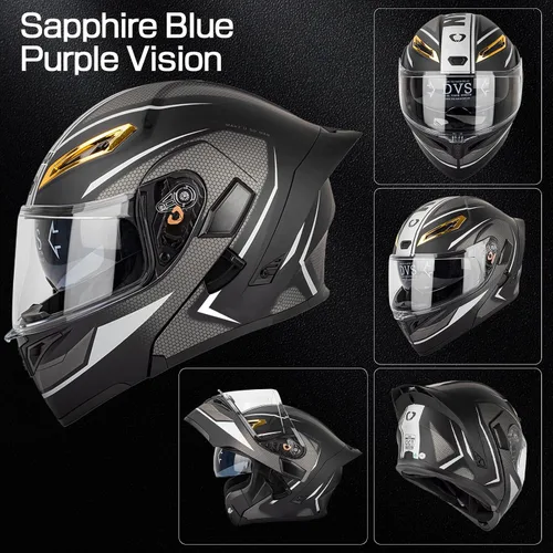 Vista 5 de Casco modular Bluetooth para motocicleta, certificado DOT, abatible, de cara completa, antivaho, doble máscara, casco de motocicleta de calle