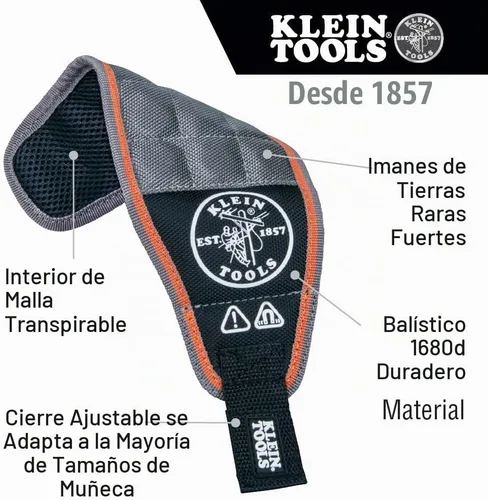 Vista 2 de Klein Tools 55895 - Pulsera magnética Tradesman Pro Tool para conectores de alambre, tornillos, clavos, brocas, con malla transpirable