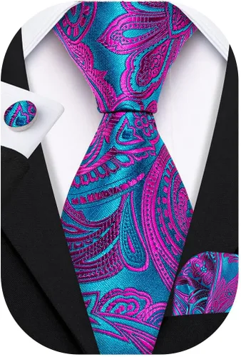 Vista 53 de Barry.Wang - Juego de corbata de seda para hombre, diseño de cachemira, pañuelo y gemelos de bolsillo