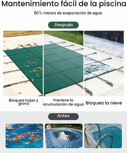Vista 6 de VEVOR - Funda de seguridad para piscina de 12 x 24 pies, cubierta rectangular de seguridad para piscina subterránea de malla verde, cubierta