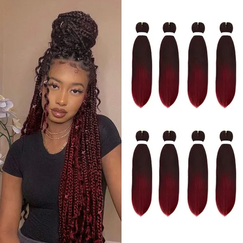Vista 69 de 8 paquetes de extensiones preestiradas - 16 pulgadas de cabello trenzado premium, 55G/paquete, sin picazón, fijación en agua caliente, textura Perm