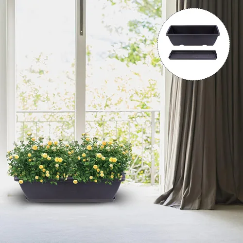 Vista 7 de GANAZONO Maceta rectangular de plástico de 19.68 x 7.48 x 5.90 pulgadas con orificio de drenaje y platillo para interiores y exteriores, patio