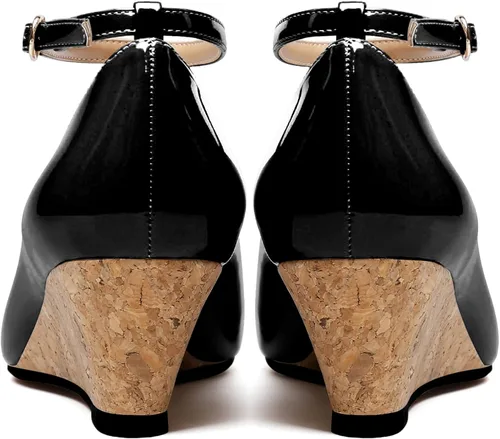 Vista 5 de YODEKS Zapatos de tacón medio Mary Jane con correa de tobillo para mujer, estilo casual