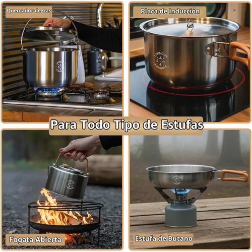 Vista 7 de Living in a Bubble Juego de cocina de acero inoxidable prémium de 7 piezas, acero inoxidable unido de tres capas, asas ergonómicas con funda